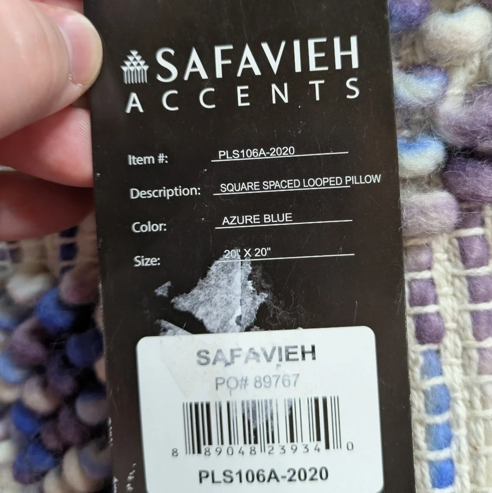 NWT Safavieh cream purple blue woven textured cotton & wool pillow 20x20